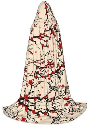 BLWSLC Capa con capucha para adolescentes, diseño de flores de cerezo rojas, para cosplay, disfraces y fiestas de vacaciones