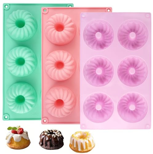 3 stycken mini Gugelhupfformar silikon, Ø 7 cm silikon Gugelhupfform liten, Gugelhupf bakform liten, non-stick-belagd, för tårta dessert choklad pudding gelé kakor bagels muffins Brownie