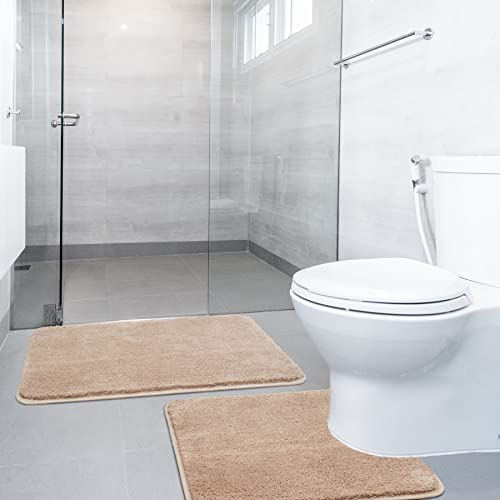 SOANNY Badematten Set 2-teilig, rutschfest & Waschbar, Luxus Dicke Mikrofaser Badezimmerteppich, 50x80 cm Badvorleger & 50x50 cm Toilettenmatte, Kamel