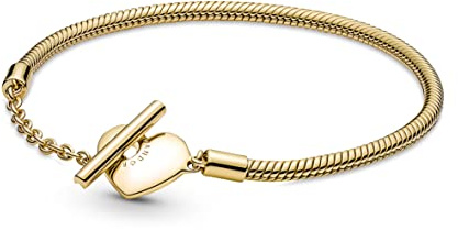 Pandora Moments Snake chain 14 gold-plated T-bar heart bracelet, 23