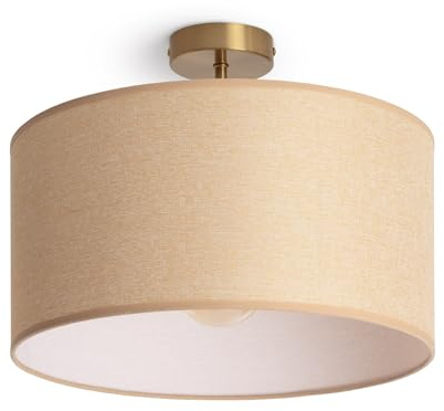 LEDKIA LIGHTING - Deckenleuchte Quitón | Eleganter Vintage-Stil | Metall mit satiniertem Gold | Verwendet 1 x E27 Leuchtmittel | Vielseitig für Wohnzimmer & Esszimmer, Beige, Metall, Textil