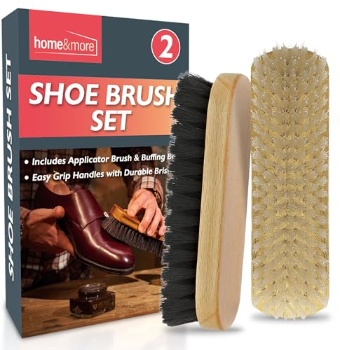 Set di 2 spazzole per scarpe, tradizionali spazzole per lucidare le scarpe, ideali per scarpe in pelle, stivali in pelle scamosciata, manico in legno, spazzola per la pulizia delle scarpe, spazzola