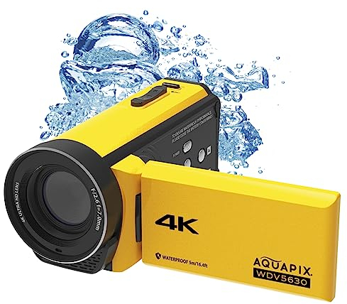 Easypix WDV5630 Yellow Water Camcorder. Water resistant up to 5 meters; Video up to 4K; Photos up to 56 MP resolution; 18x digital zoom; 13 MP sensor.