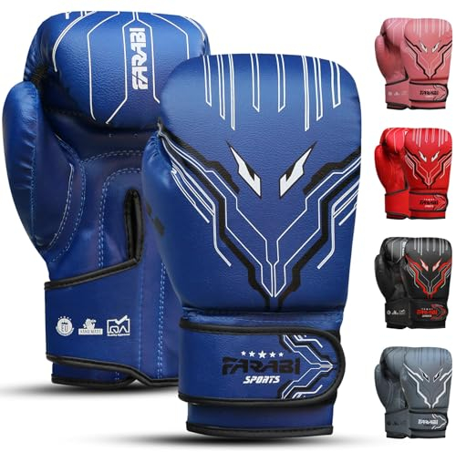 Farabi Sports Boxhandschuhe Kinder Jungen und Mädchen Box Handschuhen Kinder 6-oz Youth, Junior Boxhandschuhe für MMA, Muay Thai, Boxsack und Training im Alter von 5–10 Jahren (Blue, 6-oz)