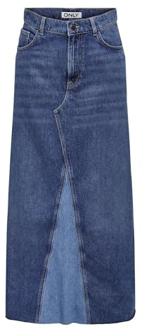 ONLY Kvinnlig jeanskjol hög midja lång kjol, Mellanblå denim, XS