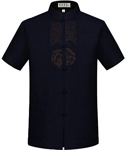 FGDIUCVN Kampfsportbekleidung Herren Kurzarm Tang Anzug Kung Fu Tops Kampfkunst Shirts,Blau,M