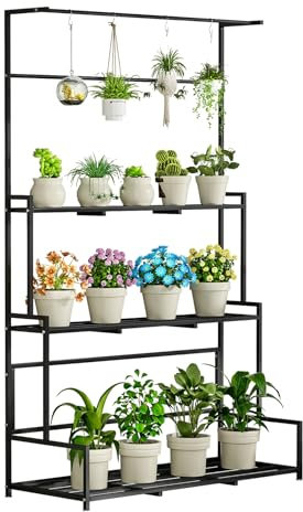 qorkhogr Plant Stand Indoor Outdoor,Heavy Duty Tall Metal 2/3 Tier Hanging Plant Shelf Flower Pot Holder Multiple Flower Planter Holder for Living Room Garden Balcony 3 Tier