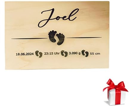 Personalisiertes Holzbox Baby–Erinnerungskiste mit Geburtsdaten–Aufbewahrungsbox Geschenk mit Fußabdrücken Taufe–Baby Kiste-Holzkiste Box–Holz Geschenkkiste Geburt mit Name,Datum,Uhrzeit,Gewicht-Größe