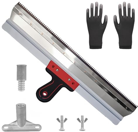 Raclette Dentée, 56 cm Raclette Crantée en Acier Inoxydable, Raclettes pour Revêtement avec Gants et Adaptateur, Spatule de Surface, pour Ciment Peinture Râteau à Nivellement
