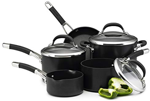 Circulon Premier Professional Induction Hob Pan Set of 5 - Non Stick Pots and Pans Set with Glass Lids & Soft Grip Handles, Dishwasher Safe Saucepan Set, Black