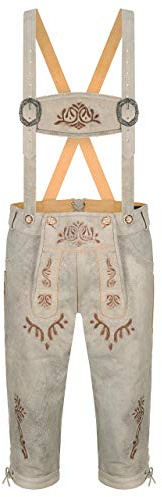 ALMBOCK Lederhose Herren Kniebund - Beige mit aufwendigen Stickereien - Elegant, Antik - Trachtenlederhose 50