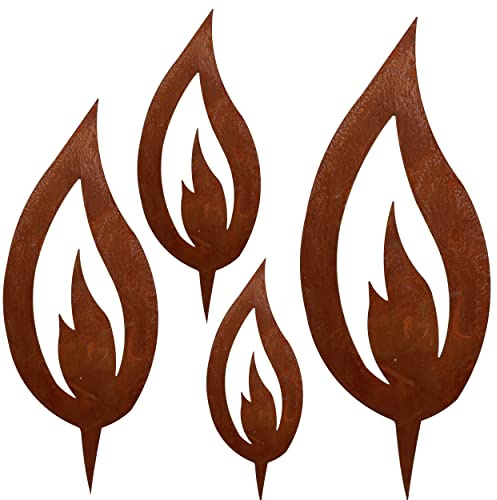 Rostikal Weihnachtsdeko Flammen 4er Set Rost Deko für Garten Flammenlicht Kerzen Flamme