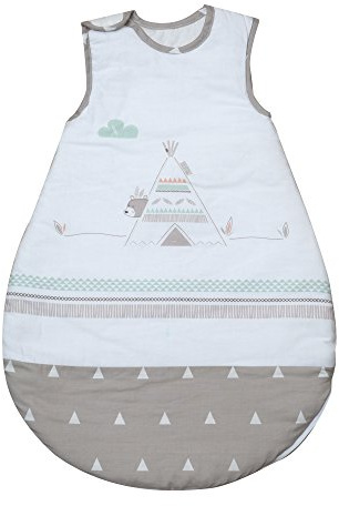 roba Saco de Dormir Bebe 70 cm - Indibär - Saquito de Algodón para Recién Nacidos - 0-6 Meses - Verano e Invierno - Motivo de Osos en Blanco/Marrón
