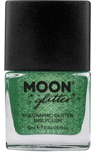 Holographic Glitter Nail Polish by Moon Glitter - Green - Sparkle and Shine Nail Varnish - 10ml