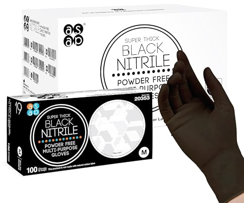 ASAP Thick Black Nitrile Gloves Disposable Latex Free - 6 Mil, Powder Free, Food Safe, Kitchen & Mechanic Gloves - Durable Rubber Cleaning Supplies (Medium, 100 Count)