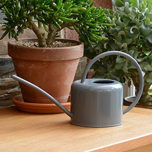 CKB LTD® 1,1 l liten vattenkanna i galvaniserat stål med pulverbeläggning kritfärg för inomhusväxter modern metalldesign med smal pip och högt handtag (grå