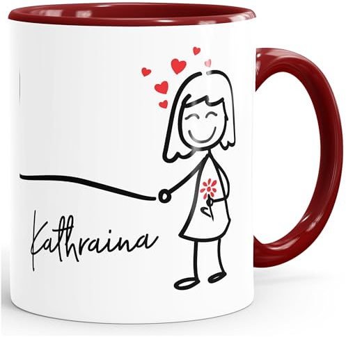 SpecialMe® Kaffee-Tasse mit Namen Liebes-Paar Strichmännchen Motiv personalisierbar Liebesgeschenke Valentinstag Weihnachten (1 Tasse) Inner-bordeaux Keramik-Tasse