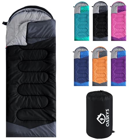 oaskys Camping Sleeping Bag - 3 Season Warm & Cool Weather - Summer Spring Fall Lightweight Waterproof for Adults Kids - Camping Gear Equipment, Traveling, and Outdoors