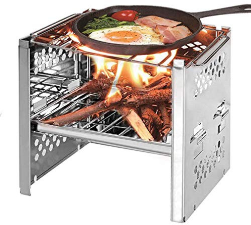 Minasan – Hornillo de camping portátil, mini horno de leña, plegable, hornillo de acero inoxidable ligero para exterior, senderismo, picnic, barbacoa plata Talla única