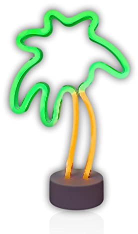 Lampe néon à DEL en forme de palmier - 38,1 cm de haut - Vert et jaune - Fonctionne avec piles