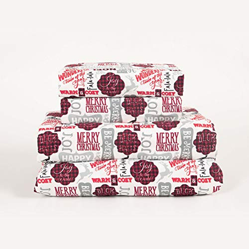 Juego de sábanas de Microfibra de 4 Piezas con Bolsillo Profundo para Invierno, Color Rojo Gris y Negro