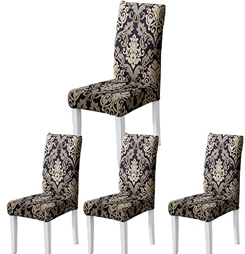 ARNTY Stuhlhussen 4/6er Set, Stuhlbezug Jacquard Esszimmer Stuhlhussen Schwingstühle Universal Hussen für Stühle für Esszimmer, Hotel, Küche, Zeremonie (Schwarz-Klassiker, 4 Stück)