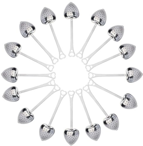 ZIIVARD 50 Pieces Tea Infuser Stainless Steel Long Grip Spoon Loose Tea Leaf Filter Heart Shaped Mesh Tea Strainer,Great Gift for Tea Lovers