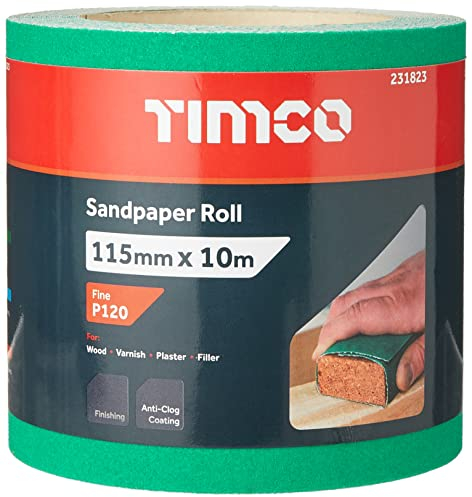 TIMCO Sandpaper Roll - 120 Grit - Green - 115mm x 10m - 1 Roll - Ideal for hand and powertool sanding