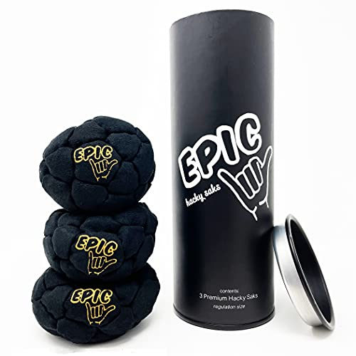 Epic Hacky Sack Bälle, 3 Fußsack-Geschenkset mit Aufbewahrungsröhre, Schwarz & Gold