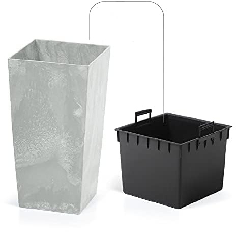 rg-vertrieb Blumenkübel Blumentopf Pflanzkübel Übertopf Quadrat Beton-Optik mit Einsatz Pflanztopf Beton Struktur Hellgrau (61cm)