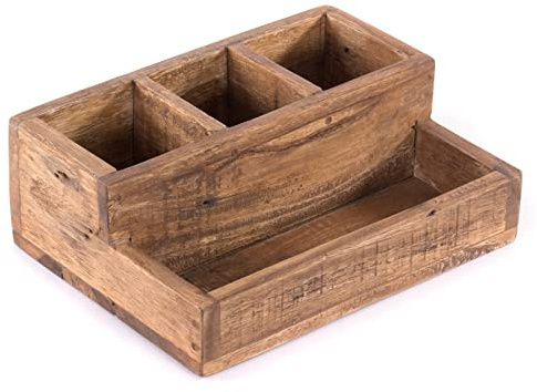 DESIGN DELIGHTS Schreibtisch Organizer Lepus | 34,5x23 cm (BxT), Mahagoni Holz | rustikaler Stiftehalter, Schreibtischkiste, Küchen Organizer, Büroorganizer
