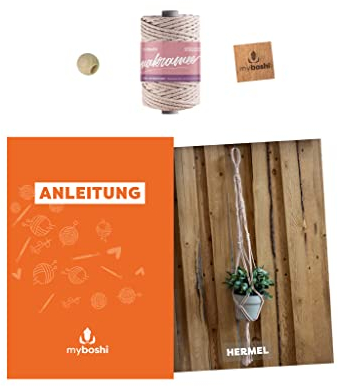 myboshi Makramee-Set Blumenampel Hermel, inkl. Makramee-Kordel und Anleitung, 4mm geflochten, Made in Germany, 100% Baumwolle Nude, mit Anleitung