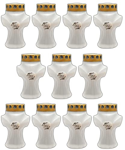 11er Set Grabkerze Kreuz Grablicht Weiß Friedhofskerzen Grabbrenner Kreuzkerze Grableuchte Trauerlicht Gedenkkerze Grablichtkerze Grabdekoration