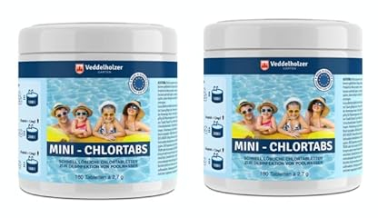 Veddelholzer 2 x 180 Mini Chlortabletten. Schnelllösliche Multitabs für Pool, Aufstellpool, Planschbecken, Gartenpool, Kinderpools & Whirlpool Wasserpflege. Pool Zubehör Poolreinigung & Desinfektion