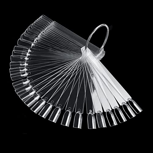 50-Piece Nail Swatches Sticks Transparent, Professional Nail Colour Display Stick, Nail Samples Stick with Metal Buckle, Detachable Practice Nails Stick for Beginner, Nails Display for Salon