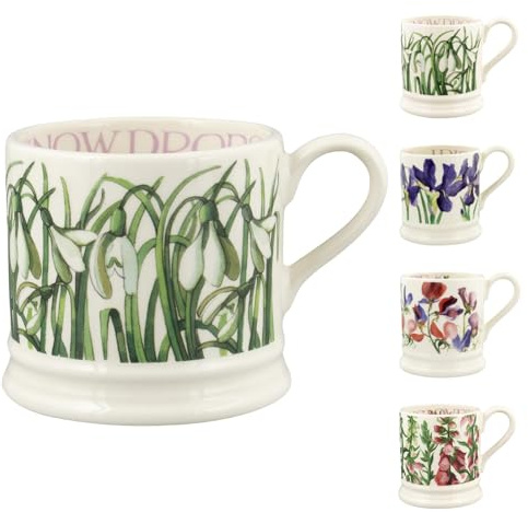 Emma Bridgewater kleine Tasse 175ml, Keramik Kaffeetasse groß - Steingut Tasse, Cappuccino, Latte, Kaffee, Teetasse - Schöne Tassen, Geburtstagsgeschenk - Kaffeebecher Schneeglöckchen
