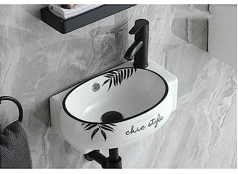 Mini Waschbecken Klein Für Gäste WC - Porzellan Keramik Eckwaschbecken Mit Wandhalterung - Ovales Badezimmer Gefäß Waschbecken Weiß Mit Überlauf (Heißer Und
