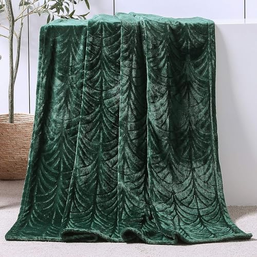 Whale Flotilla Kuscheldecke Decke mit Blätter Muster, Warme Sofadecke Fleecedecke, Weiche und Flauschige Flanell-Decke Wohndecke, 130x150 cm Dunkelgrün