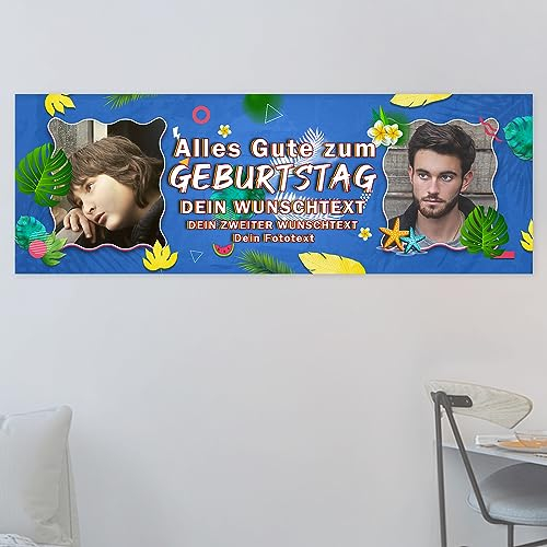 Naispanda Geburtstagsbanner mit Personalisierung, Alles Gute zum Geburtstag-Banner, Personalisierbar mit Deinen Fotos und Texten, Geburtstags Banner mit Eigenem Foto, Namen und Jahreszahl
