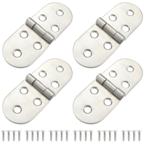 Roellgs Lot de 4 charnières à rabat pliables en acier inoxydable avec vis pour meubles d'armoire (argenté)