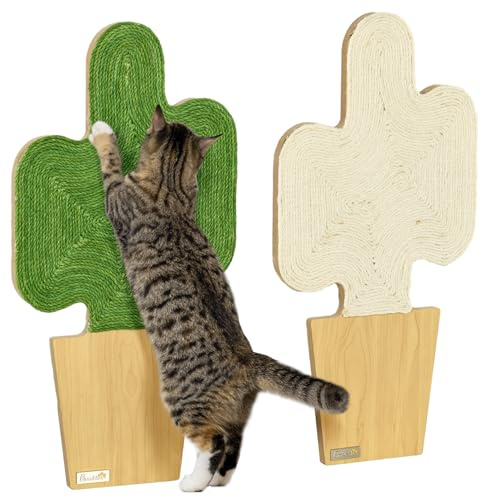 PawHut Rascador de Pared para Gatos Set de 2 Originales rascadores en Forma de Cactus con Superficie de rascado de Yute - 30 x 60 cm marrón Blanco Verde