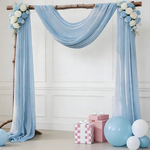 Tessuto celeste per archi di nozze, 73,7 cm x 6,1 m, tessuto in chiffon trasparente, per matrimoni, pergolati, cerimonie, feste, addio al nubilato, decorazione per festoni, 1 pannello, colore: celeste