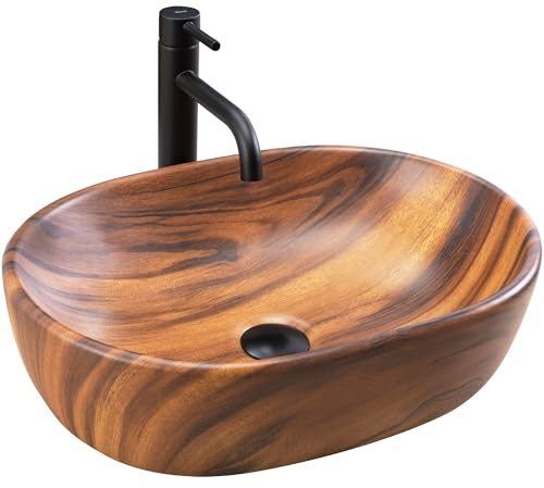 Rea Lavabo da Appoggio AMELIA WOOD MATT Lavandino Bagno 480 x 345 x 135 mm Ceramica (marrone)