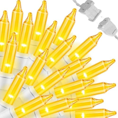 LAMPHOME Yellow Easter Lights 100 Count 19.6 Feet Incandescent Bulb Mini Golden String Lights for Indoor Christmas Tree Garland Birthday Wedding Party Festival Decoration, White Wire
