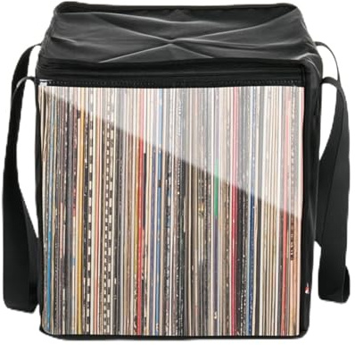 Niktule Stockage D'albums pour Disques Vinyles, Sac De Transport pour Disques Vinyles, Organisateur De Disques Résistant, Caisse De Rangement Pliable avec Poignées De Couvercle pour Une Collection
