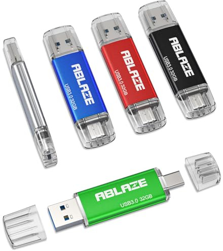 ABLAZE Type C Flash Drive 32GB 5 Pack, Dual USB 3.0+USB C Flash Drive Compatible with iPhone 16/15, Android Smartphone, Computer,Tablet Mac Laptop (5 Pack)