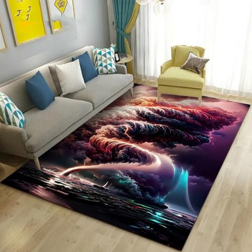 Kinderteppich Fantasy-Tornado, Dunkle Wolken, Taifun - Kurzflor Teppich Kinderzimmer Spielteppich Antiallergen Und Extra Weich - Babyzimmer Teppiche Für Junge Und Mädchen Babyteppich 80 X 120 Cm -6Q3U