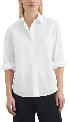 Marc OߴPolo Camisa de algodón orgánico Mujer con Cuello Kent, Blanco (White), 42