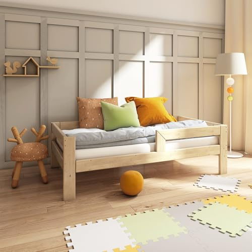 Need Sleep Montessori Cama infantil de 90 x 180 cm con protección anticaída y somier de láminas, para niños y niñas de madera