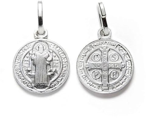 arana's - Medalla San Benito en Plata de ley 925 de 12mm diametro para colgante o pulsera de hombre mujer y niños - Cruz San Benito amuelto de la suerte religioso (12 mm)